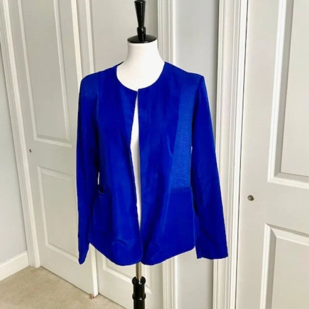 NWT Nicky Minaj Bright Blue Snakeskin Open Back Blazer Jacket Size Large